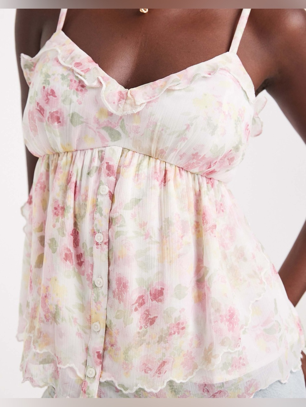 Hollister Floral Coquette Tank Top Pink & White Small